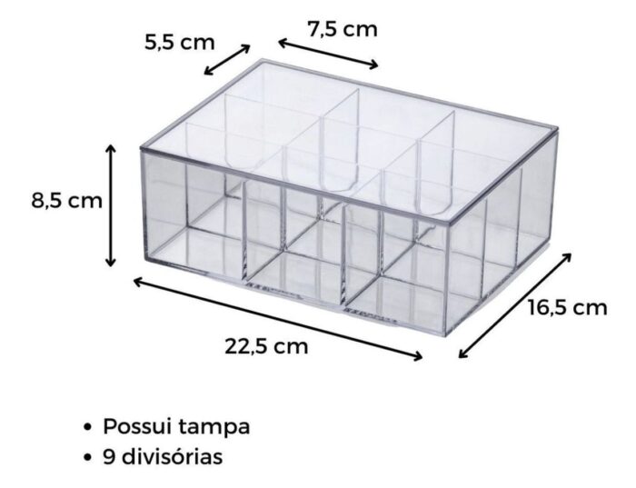 Caixa Organizadora Com Tampa e Divisórias 22,5 x16,5x8,5cm - Imagem 1