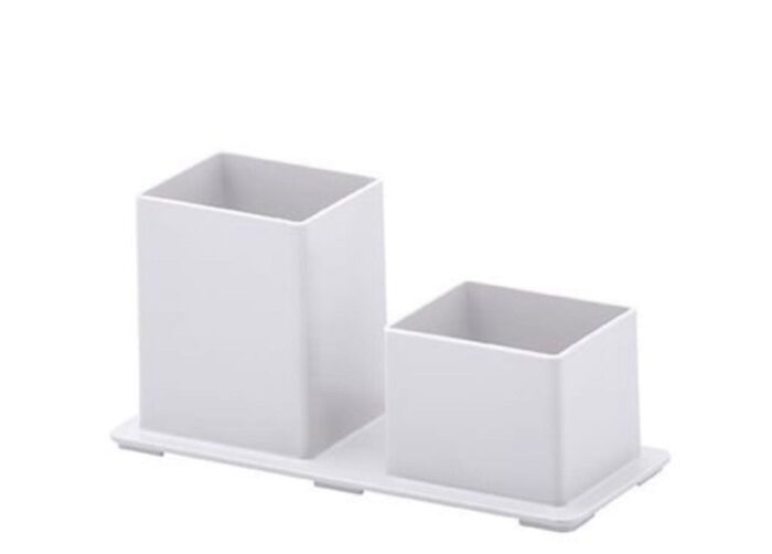 Organizador Duplo de Mesa Porta Canetas Lápis Clips Branco - Imagem 1