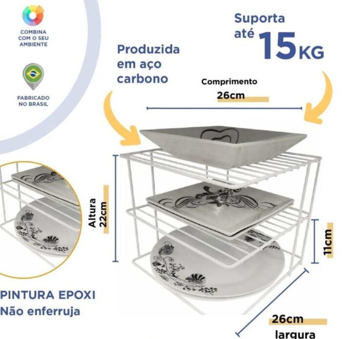 Organizador Aramado Quadrado para Pratos Branco - Imagem 5