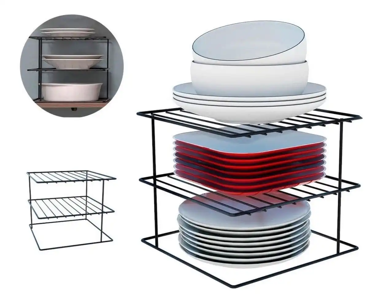 Organizador Aramado Quadrado para Pratos Preto - Imagem 1