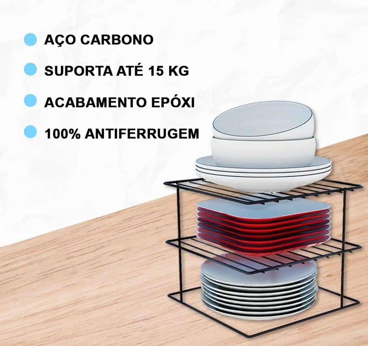 Organizador Aramado Quadrado para Pratos Preto - Imagem 3