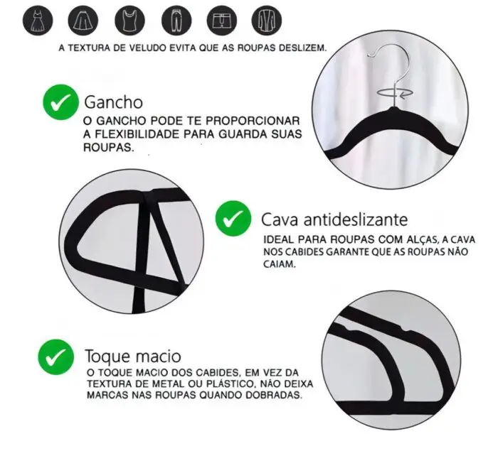 Cabide Veludo Ultra Fino Adulto Preto - Imagem 4