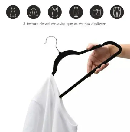 Cabide Veludo Ultra Fino Adulto Preto